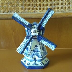 Delft Blue & White Ceramic Dutch Windmill from Holland, As-Is